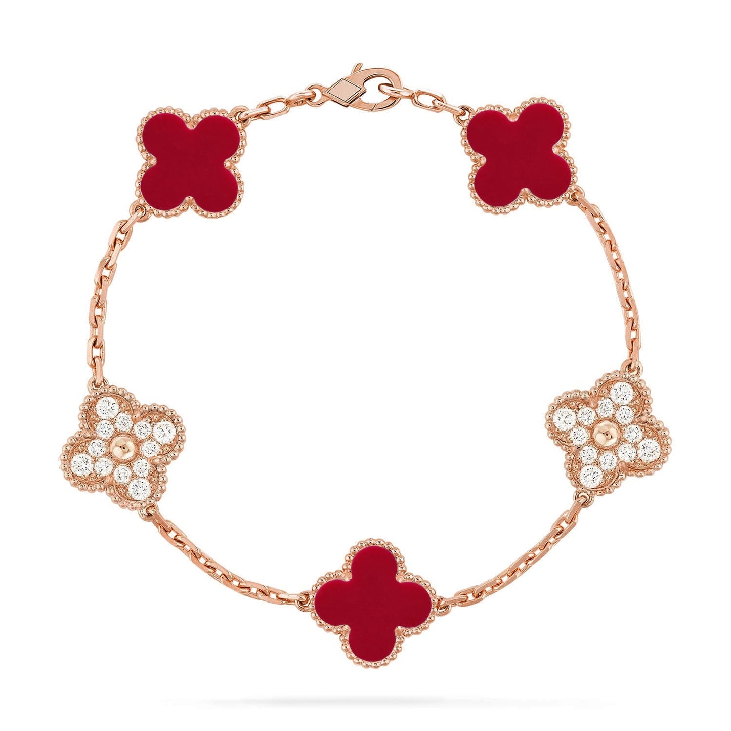 [Glow Jewelry]New  CLOVER 5 MOTIF RED CORNELIAN BRACELET COLLECTION