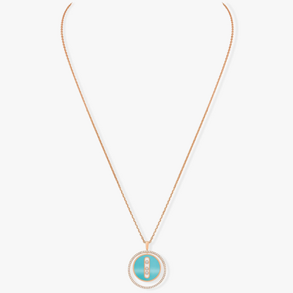 [Glow Jewelry]LUCKY MOVE 3 DIAMONDS TURQUOISE PINK GOLD DIAMOND NECKLACE