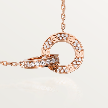 [Glow Jewelry]LOVE 7.6MM NECKLACE ROSE GOLD AND SILVER  FULL DIAMOND