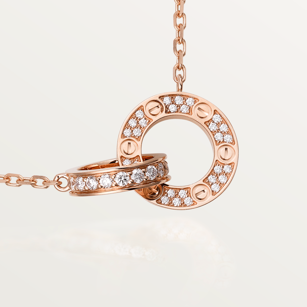 ¡®Glow Jewelry¡¯LOVE 7.6MM NECKLACE ROSE GOLD AND SILVER  FULL DIAMOND