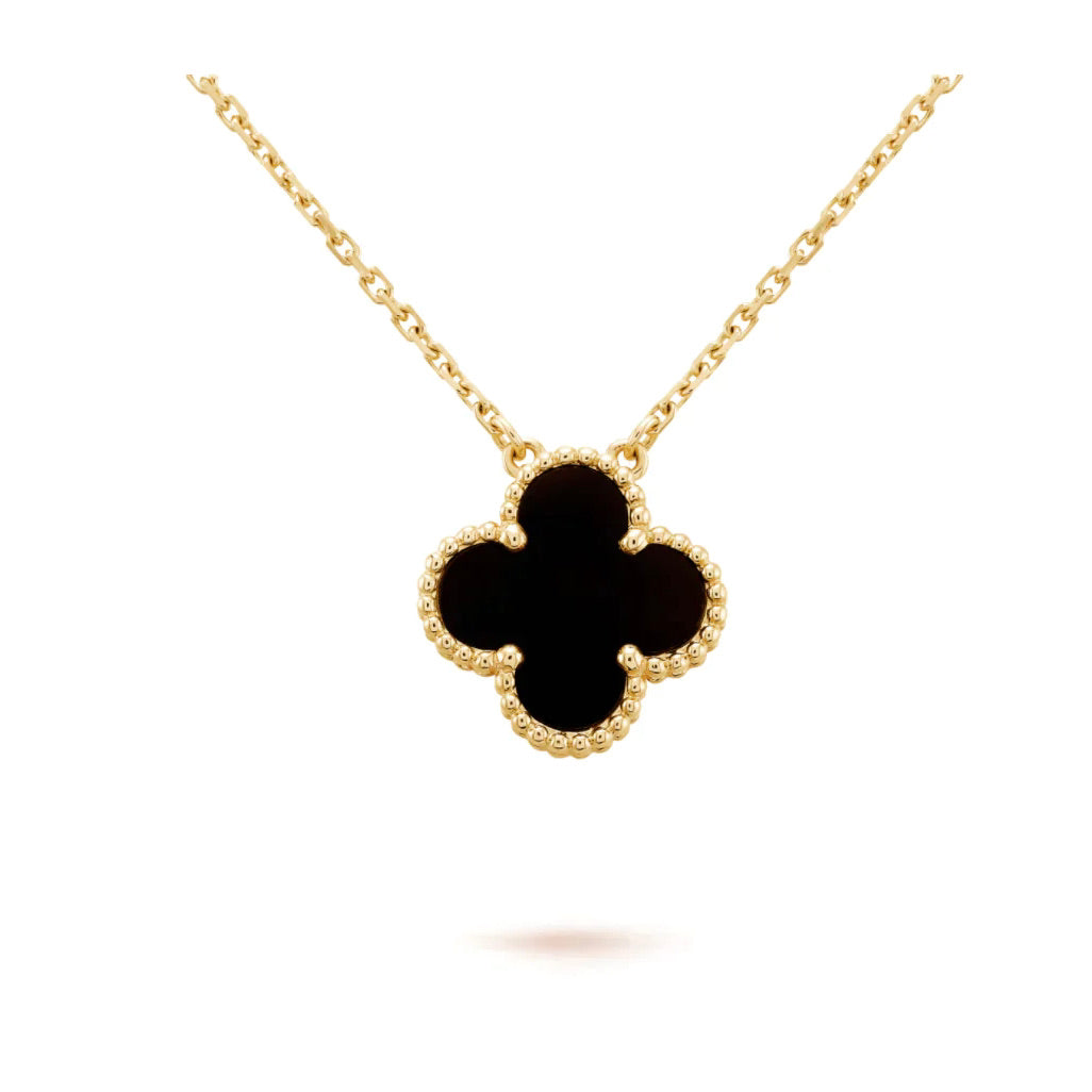 ¡®Glow Jewelry¡¯CLOVER 15MM BLACK ONYX SINGLE FLOWER NECKLACE