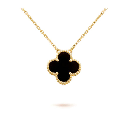 ¡®Glow Jewelry¡¯CLOVER 15MM BLACK ONYX SINGLE FLOWER NECKLACE