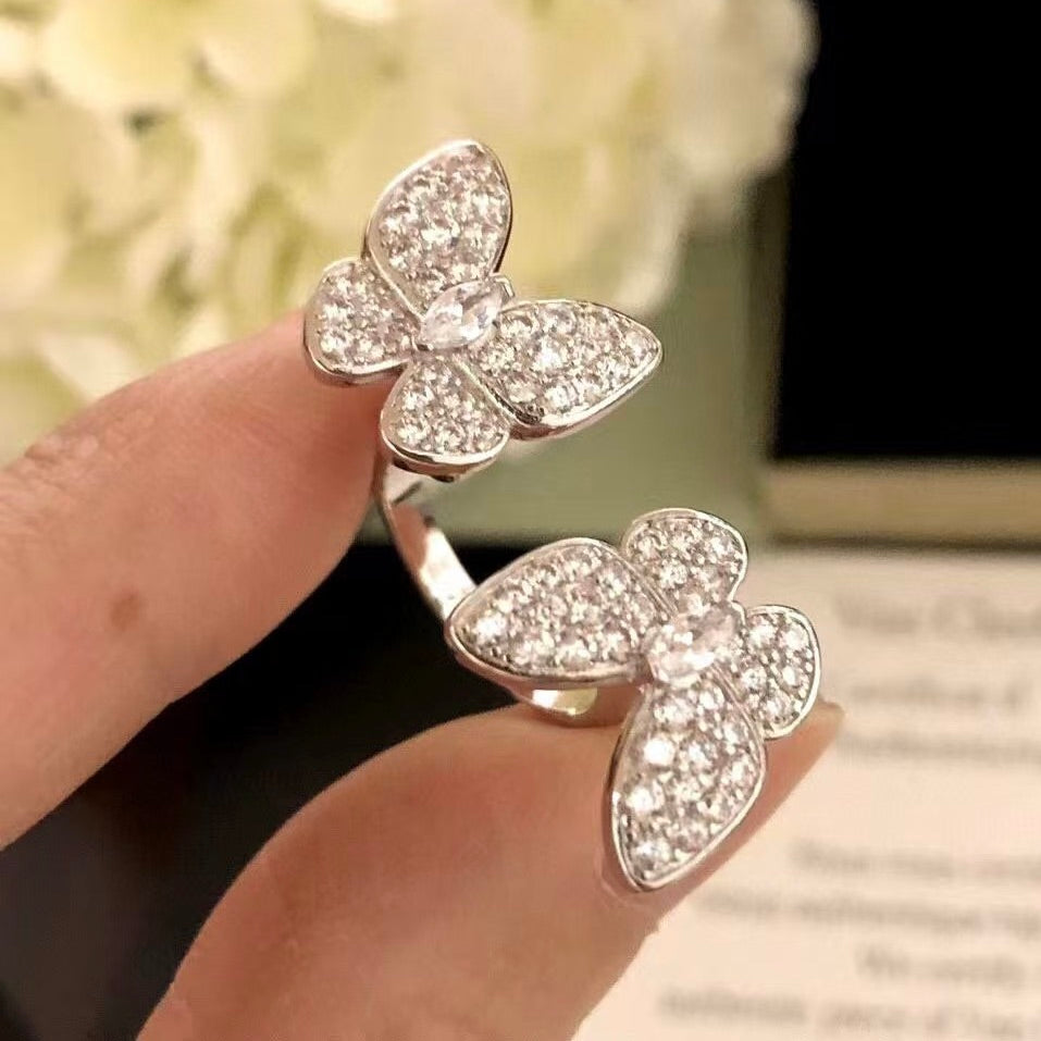 ¡®Glow Jewelry¡¯TWIN SILVER BUTTERFLY DIAMOND RING