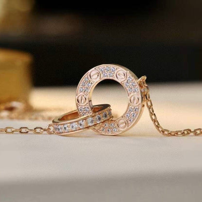 ¡®Glow Jewelry¡¯LOVE 7.6MM NECKLACE ROSE GOLD AND SILVER  FULL DIAMOND
