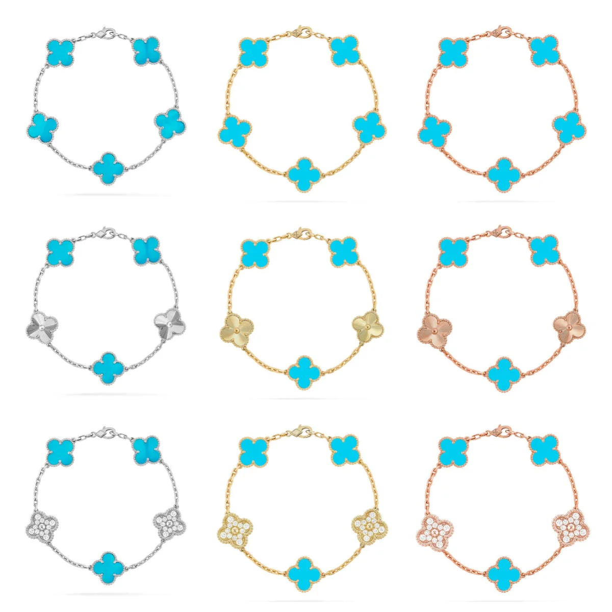[Glow Jewelry] CLOVER 5 MOTIF TURQUOISE BRACELET COLLECTION