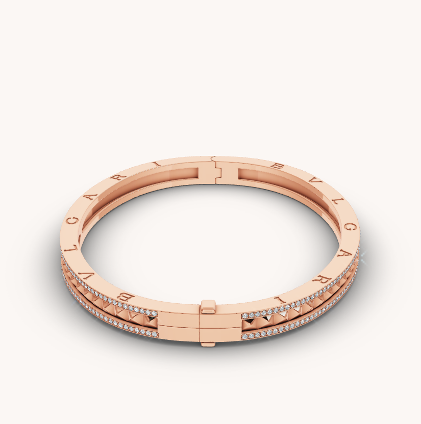 [Glow Jewelry]ZERO 1 SPIRAL AND PAVED DIAMOND PINK GOLD BRACELET
