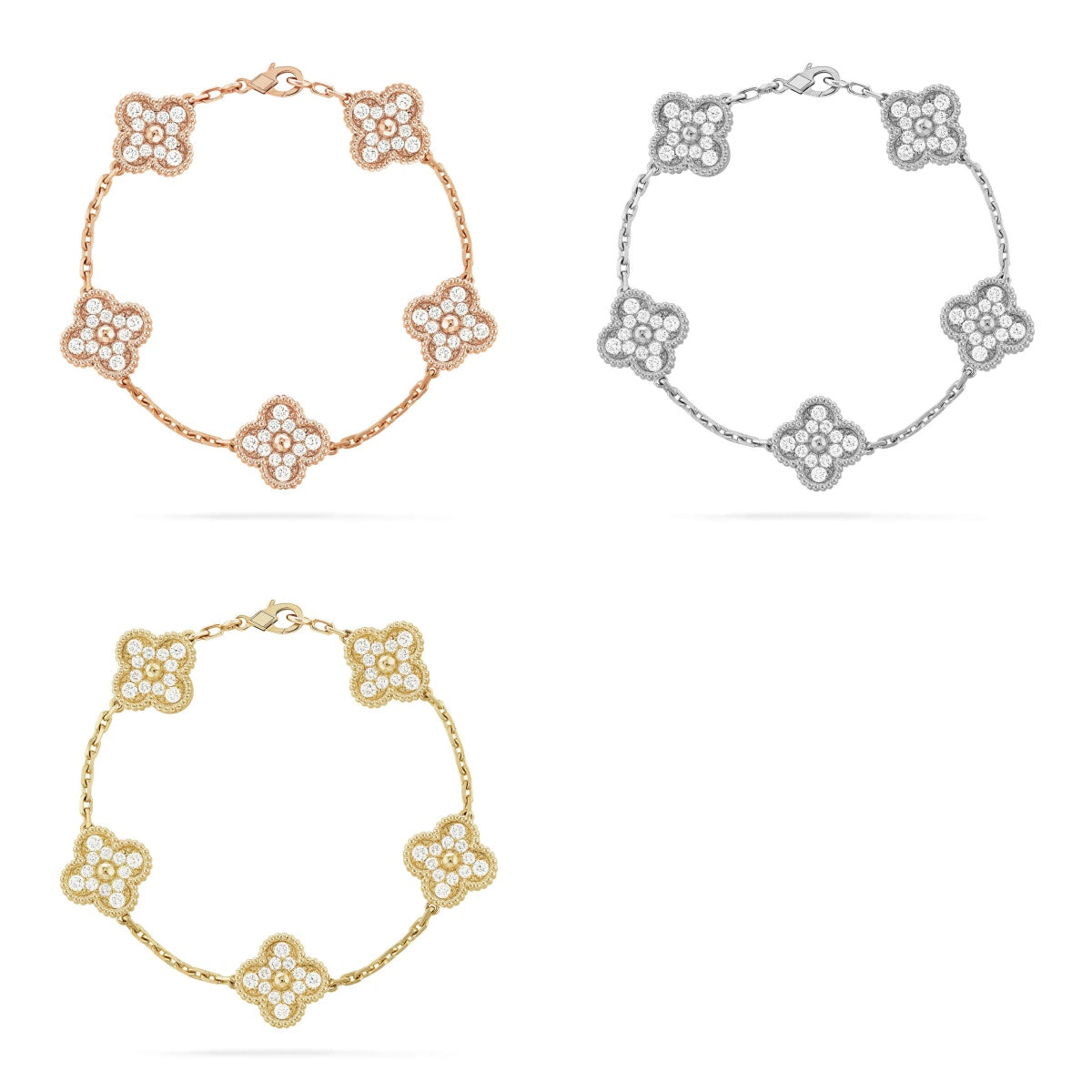 [Glow Jewelry] New  CLOVER 5 MOTIF FULL DIAMOND BRACELET COLLECTION