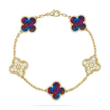 [Glow Jewelry]CLOVER 5 MOTIF COLOR GEMSTONES BRACELET COLLECTION