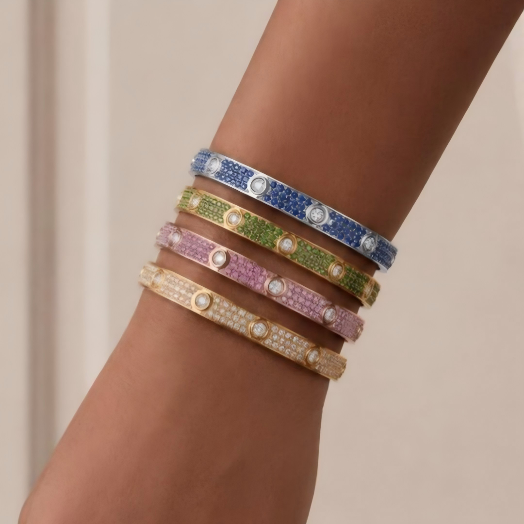 [Glow Jewelry]2026 PAVE GEMSTONE LOVE BRACELET 6.1MM 10 DIAMONDS