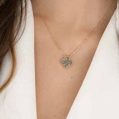 [Glow Jewelry]CLOVER 15MM  GRAY MOTHER OF PEARL NECKLACE