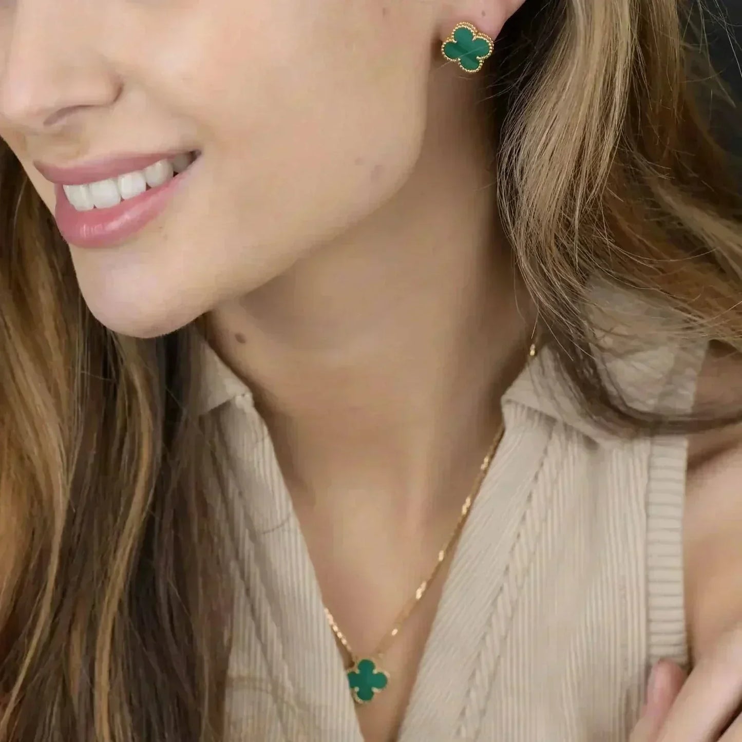 ¡®Glow Jewelry¡¯CLOVER MINI 9.5MM MALACHITE  EARRINGS