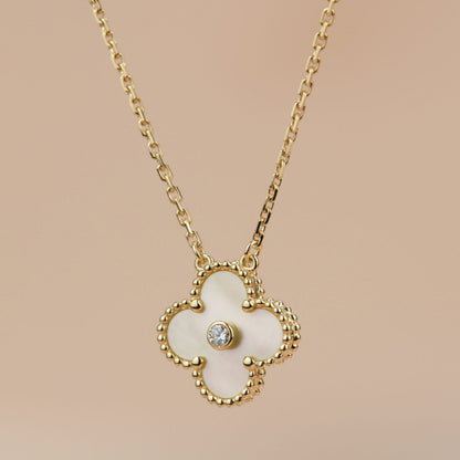 ¡®Glow Jewelry¡¯CLOVER 15MM DIAMOND GOLD MOTHER OF PEARL NECKLACE