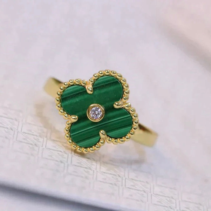 ¡®Glow Jewelry¡¯CLOVER MALACHITE RING GOLD DIAMOND