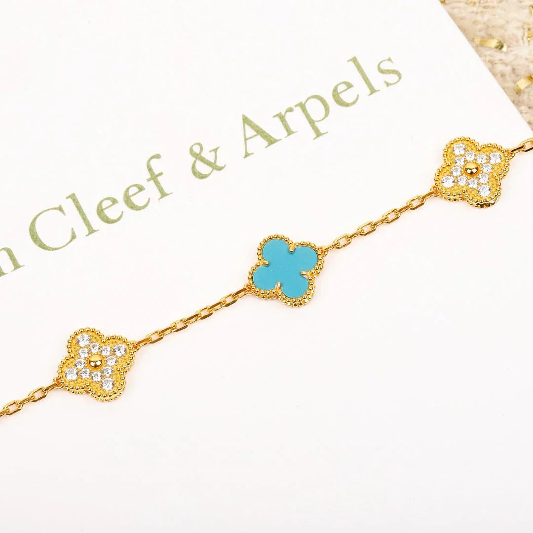 [Glow Jewelry]New  CLOVER 5 MOTIF TURQUOISE BRACELET COLLECTION
