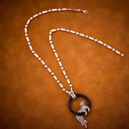 [Glow Jewelry jewelrys]NEW BLACK CIRCLE PANTHER FULL DIAMOND NECKLACE