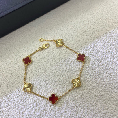 [Glow Jewelry]CLOVER 6 MOTIF RED AGATE LASER BRACELET