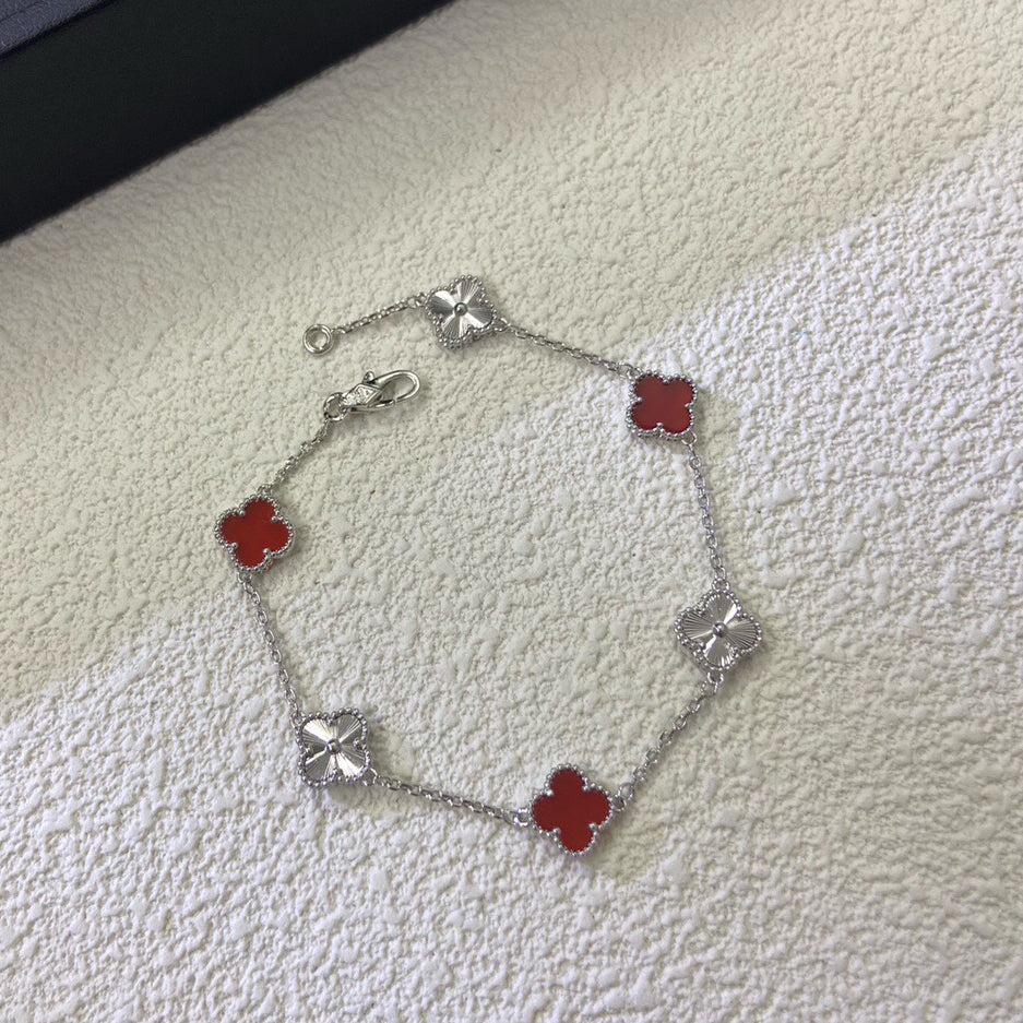 [¡®Glow Jewelry¡¯]CLOVER 6 MOTIF RED AGATE LASER BRACELET