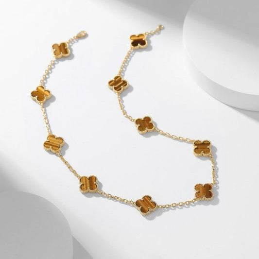 ¡®Glow Jewelry¡¯CLOVER 10 MOTIFS TIGER EYE NECKLACE