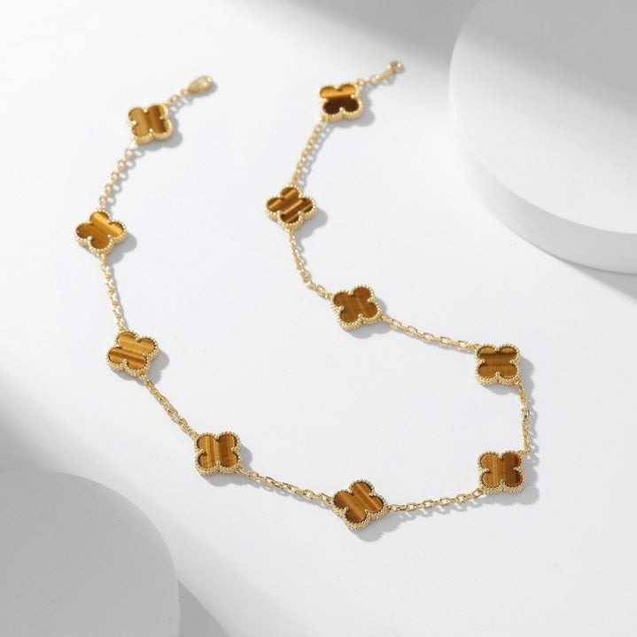 [Glow Jewelry]CLOVER 10 MOTIFS TIGER EYE NECKLACE