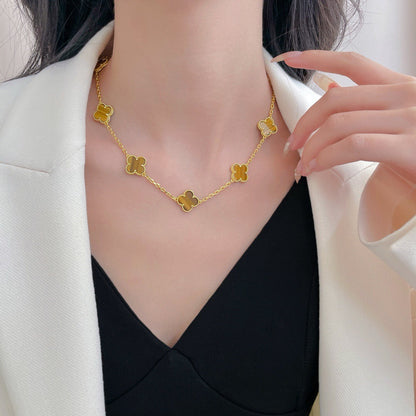 [Glow Jewelry]CLOVER 10 MOTIFS TIGER EYE NECKLACE