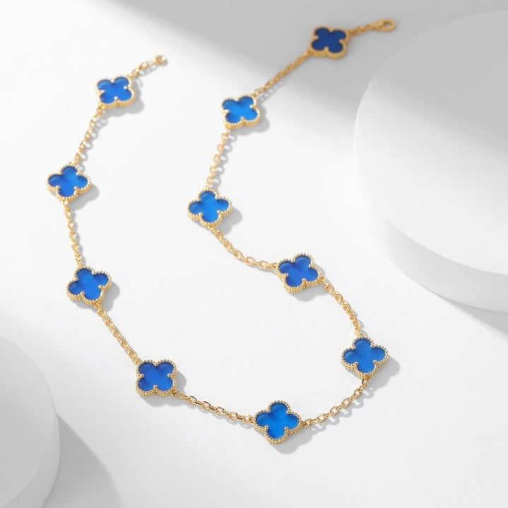 ¡®Glow Jewelry¡¯CLOVER 10 MOTIFS BLUE AGATE NECKLACE