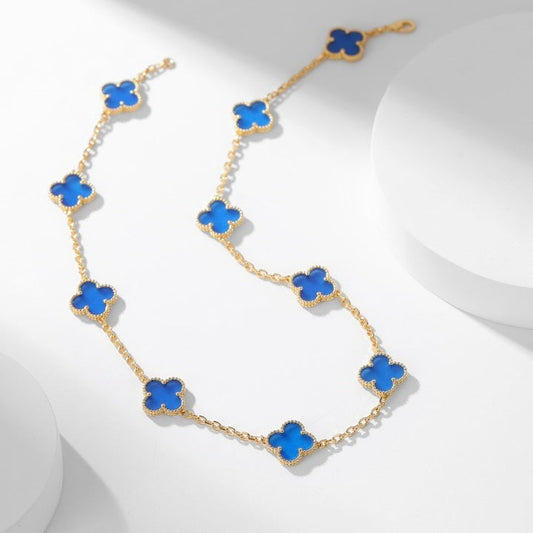 [Glow Jewelry]CLOVER 10 MOTIFS BLUE AGATE NECKLACE