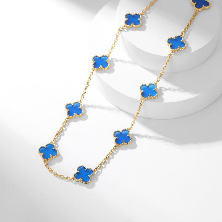 ¡®Glow Jewelry¡¯CLOVER 10 MOTIFS BLUE AGATE NECKLACE