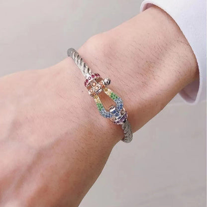 [Glow Jewelry]FORC LARGE HORSESHOE  COLORED DIAMOND BRACELET SILVER
