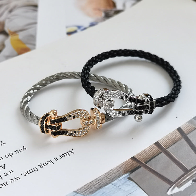 ¡®Glow Jewelry¡¯FORCE LARGE HORSESHOE BLACK WHITE DIAMOND BRACELET SILVER