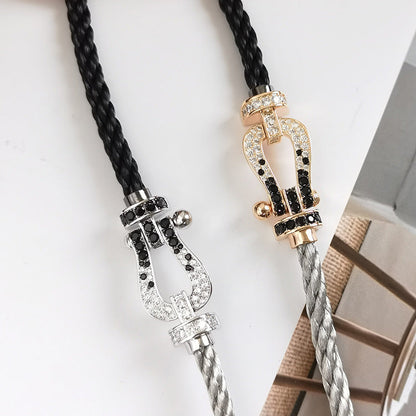 [Glow Jewelry]FORCE LARGE HORSESHOE BLACK WHITE DIAMOND BRACELET ROSE GOLD