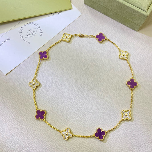 ¡®Glow Jewelry¡¯CLOVER 10 MOTIFS  PURPLE VIOLET DIAMOND NECKLACE