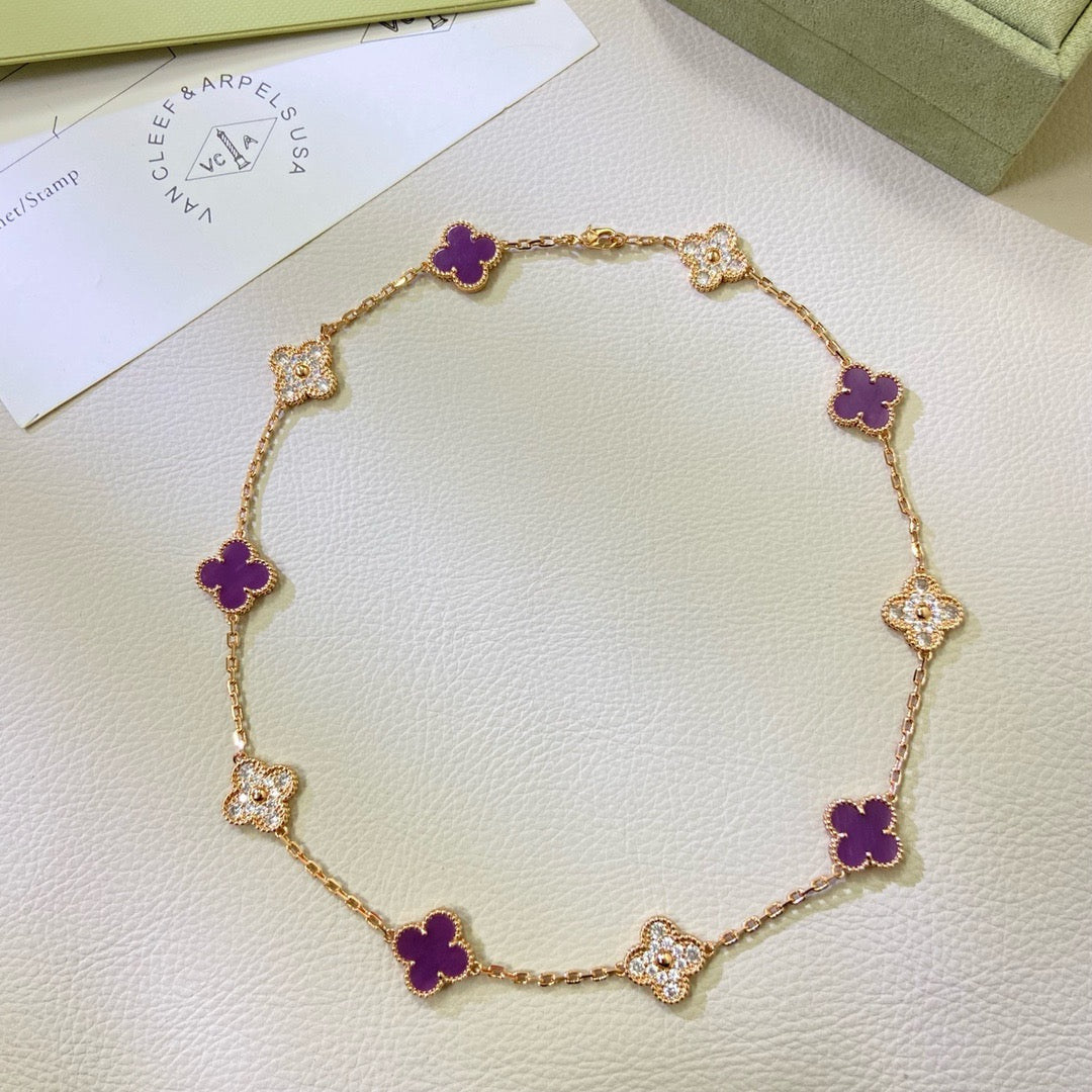 ¡®Glow Jewelry¡¯CLOVER 10 MOTIFS  PURPLE VIOLET DIAMOND NECKLACE