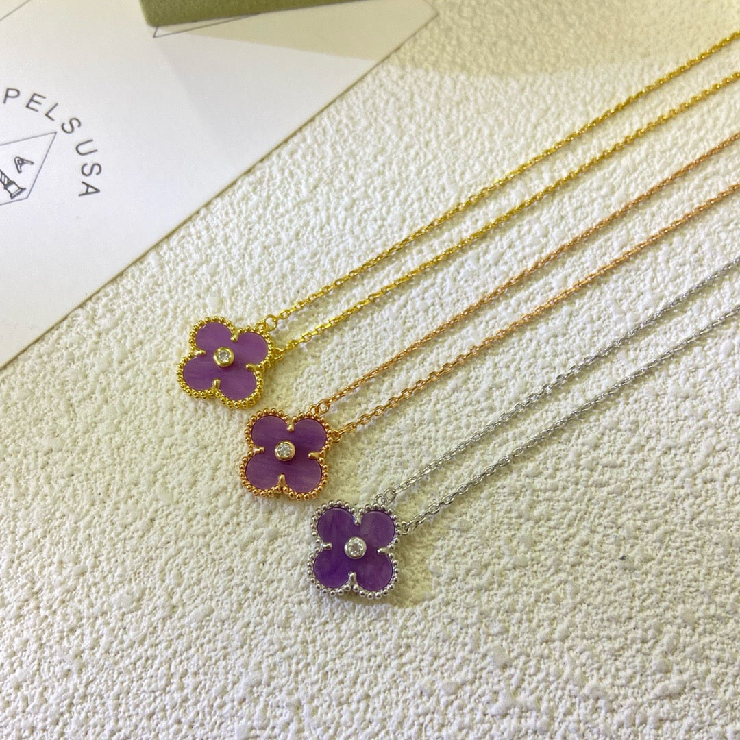 ¡®Glow Jewelry¡¯CLOVER 15MM DIAMOND  PURPLE VIOLET NECKLACE