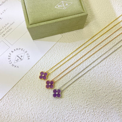 [Glow Jewelry Jewelry]CLOVER 15MM DIAMOND  PURPLE VIOLET NECKLACE