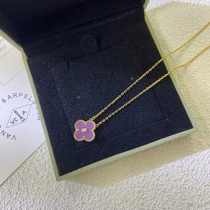 [Glow Jewelry Jewelry]CLOVER 15MM DIAMOND  PURPLE VIOLET NECKLACE