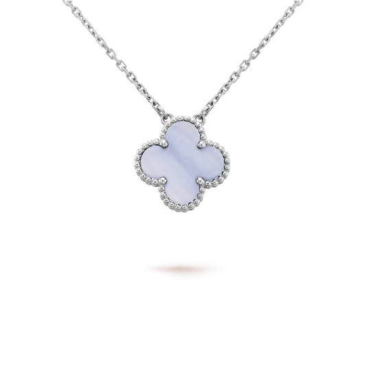 [Glow Jewelry]CLOVER 15MM BLUE CHALCEDONY NECKLACE SILVER