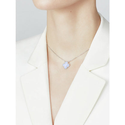 ¡®Glow Jewelry¡¯CLOVER 15MM BLUE CHALCEDONY NECKLACE SILVER