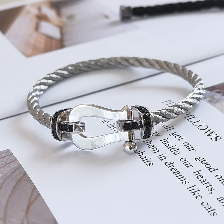 ¡®Glow Jewelry¡¯FORCE LARGE HORSESHOE BLACK DIAMOND BRACELET SILVER