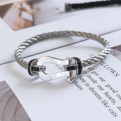 ¡®Glow Jewelry¡¯FORCE LARGE HORSESHOE BLACK DIAMOND BRACELET SILVER