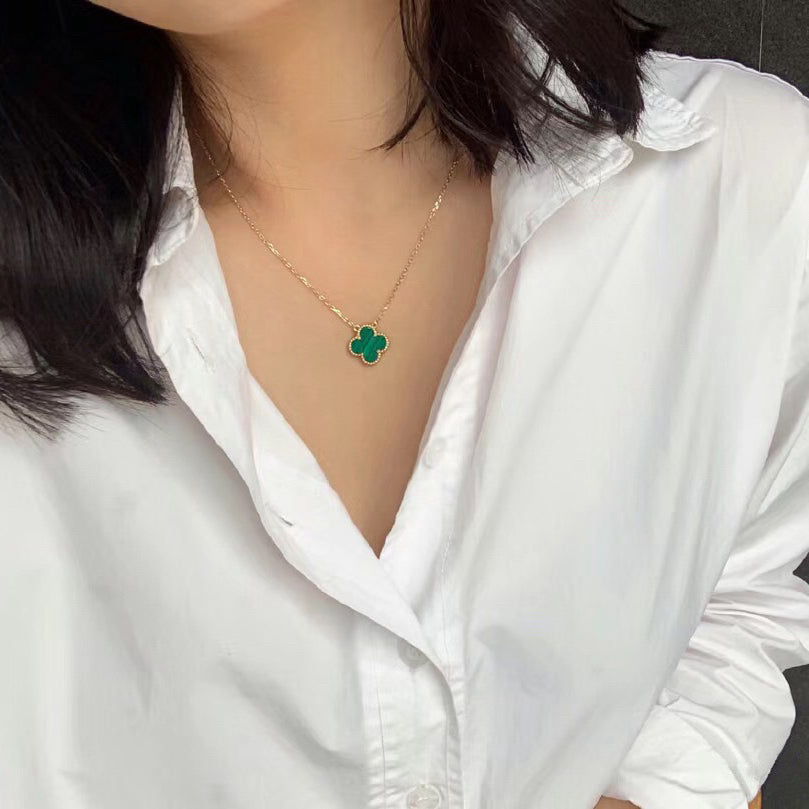 [Glow Jewelry]CLOVER 15MM MALACHITE SINGLE FLOWER  NECKLACE