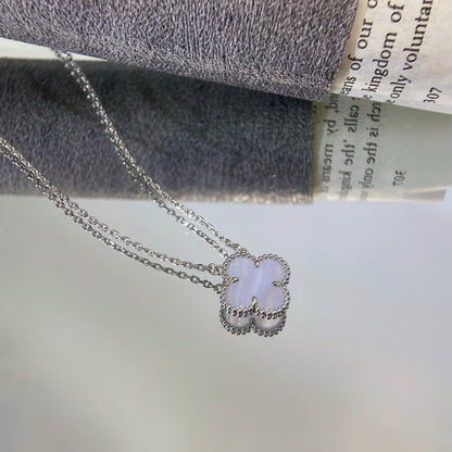 [Glow Jewelry]CLOVER 15MM BLUE CHALCEDONY NECKLACE SILVER