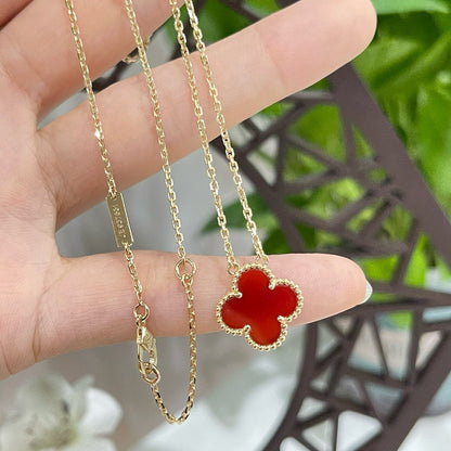 [Glow Jewelry]CLOVER 15MM CARNELIAN SINGLE FLOWER NECKLACE