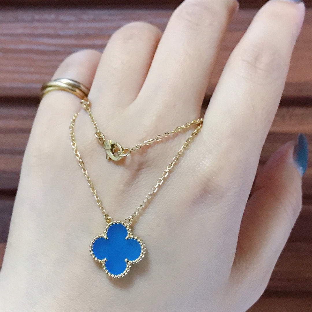 [Glow Jewelry]CLOVER 15MM BLUE AGATE NECKLACE