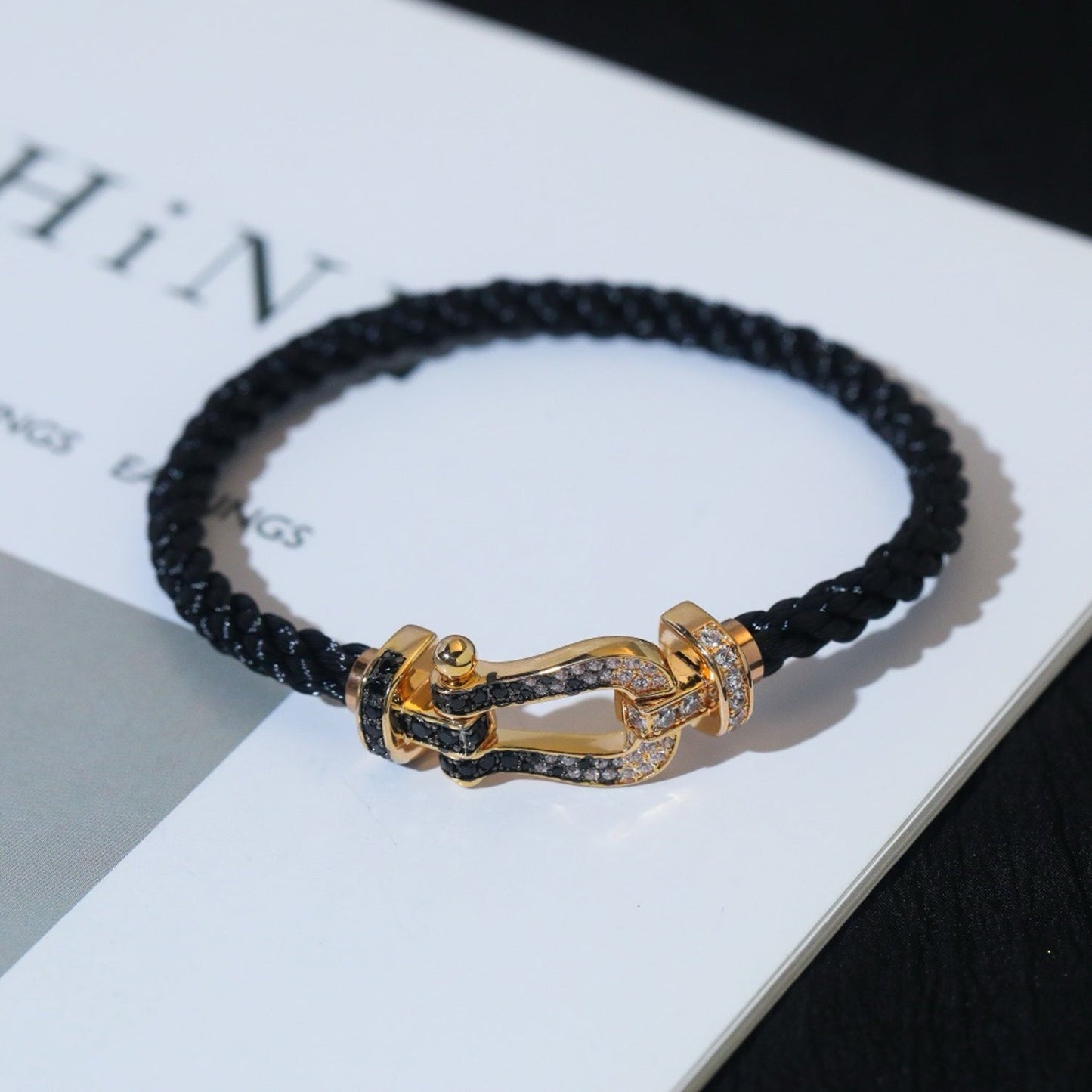 ¡®Glow Jewelry¡¯FORCE LARGE HORSESHOE BLACK WHITE DIAMOND BRACELET ROSE GOLD
