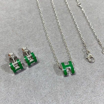 [Glow Jewelry]POP H GREEN NECKLACE SILVER AND GOLD
