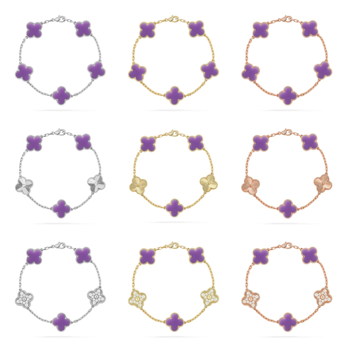 [Glow Jewelry]New CLOVER 5 MOTIF LIGHT PURPLE BRACELET COLLECTION