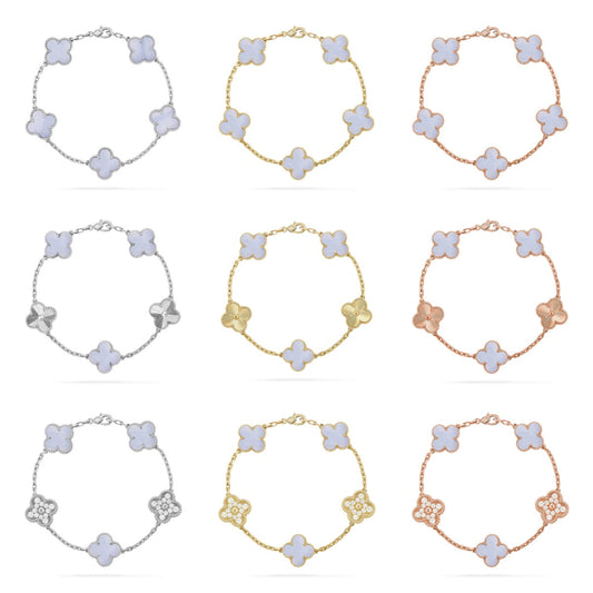 [Glow Jewelry]New  CLOVER 5 MOTIF PURPLE CHALCEDONY BRACELET COLLECTION