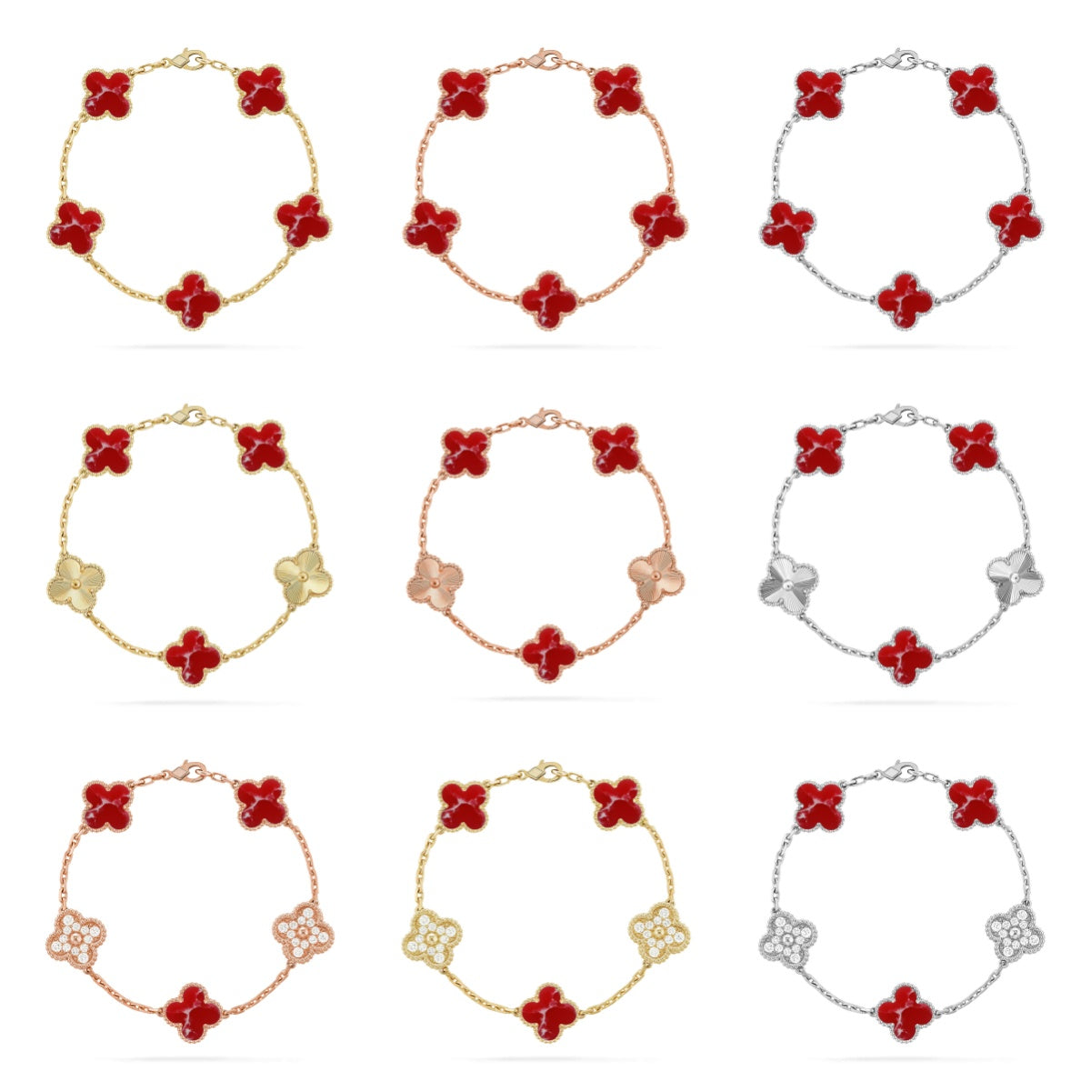 [Glow Jewelry]New CLOVER 5 MOTIF RED PATTERN BRACELET COLLECTION