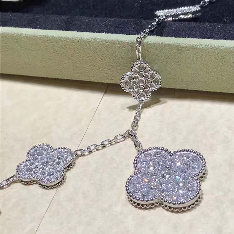 [Glow Jewelry]CLOVER 6 MOTIFS SILVER DIAMOND BRACELET
