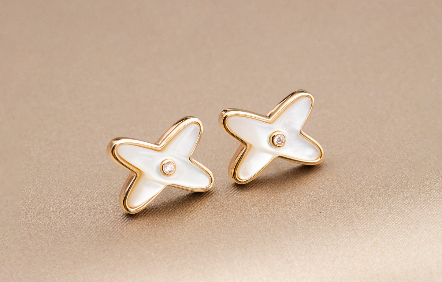¡®Glow Jewelry¡¯JEUX DE WHITE MOP PINK GOLD DIAMOND EARRINGS